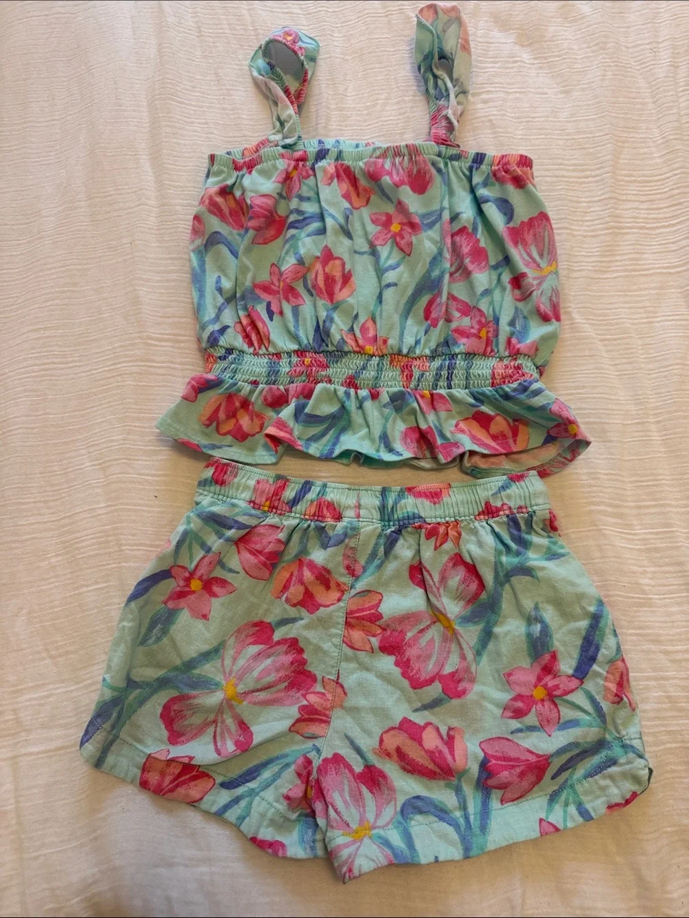 Girls Floral Mint Two-Piece Shorts Set size 8